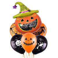 Букет Тыква на Хэллоуин Фигура фольга 1шт+шары латекс с рис 5шт с гелием+обработка+грузик