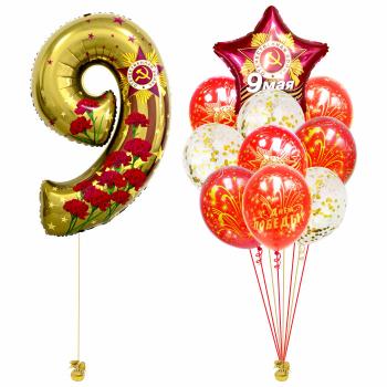 Сет из воздушных шаров 9 Мая! С Днем Победы! рубин 11 шт Сет из воздушных шаров 9 Мая! С Днем Победы! рубин 11 шт