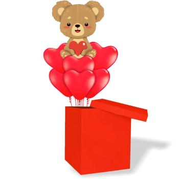Букет Шары в коробке Мишка с сердцем для любимой 7 шт