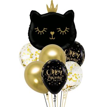 Букет С Днем Рождения Кошка в короне черная 7 шт