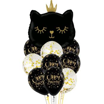 Букет С Днем Рождения Кошка в короне черная 10 шт
