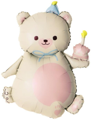 Шар фольга Фигура Мишка с кексиком кремовый сатин (FL)