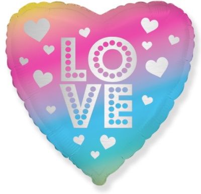 Шар Сердце фольга 18" Летящие сердца Градиент (FM)