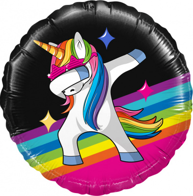 Шар Круг фольга 18" Танцующий единорог Черный (Ag)