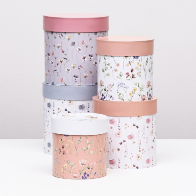 Коробка круг Цветы №2 рис микс 1 шт