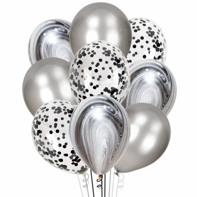 Букет Ассорти из шаров черный-серебро 9 шт   Букет Ассорти из шаров черный-серебро 9 шт
