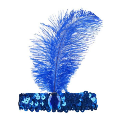 Повязка на голову с пером синяя 1 шт 