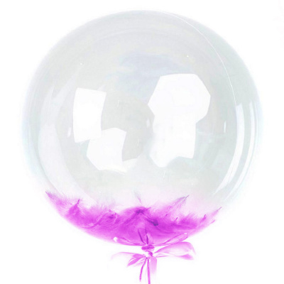 Шар Баблс 50 см с перьями сиреневые 1 шт