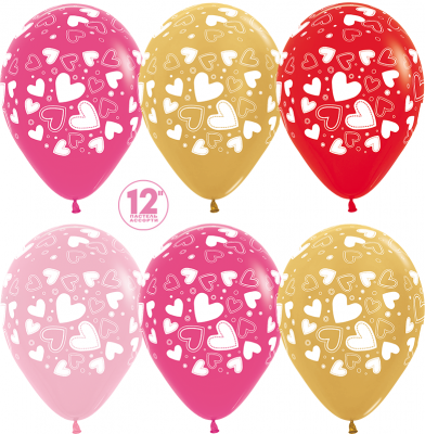 S 12" Пастель ассорти Романтичные сердца 50 шт S 12" Пастель ассорти Романтичные сердца 50 шт