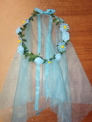 Венок гавайский с фатой Цветы Синий 1 шт