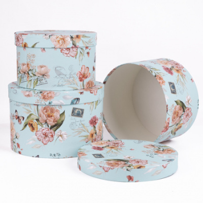 Коробка круг Цветы на голубом №2 22,5*14,5 см 1 шт