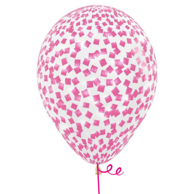 Букет Шары кристалл с конфетти квадратики глянец фуксия 35 см 