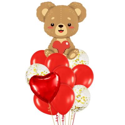 Букет Мишка плюшевый с сердцем 11 шт 