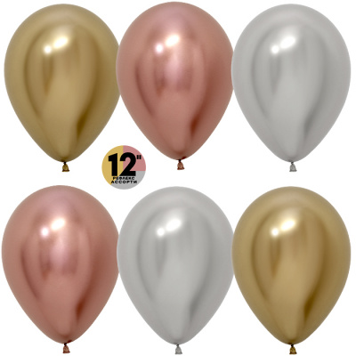 Шар 12"/30см Хром Зеркальный блеск ассорти Делюкс 50 шт