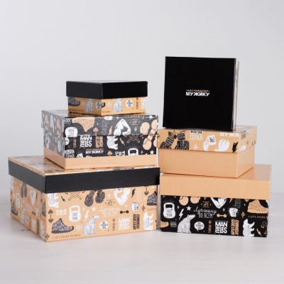 Коробка квадрат Мужской крафт №5 рис микс 1 шт