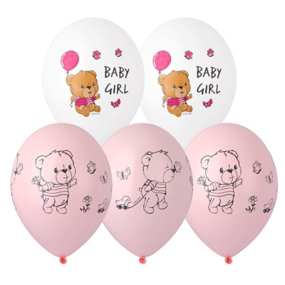 Шар с рисунком+шелк 14" Мишка малышка 25 шт