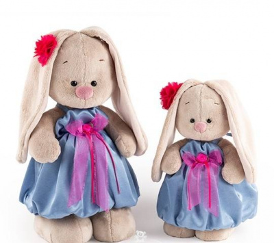 Мягкая игрушка Зайка Ми в синем платье с розовым бантиком 31 см 1 шт
