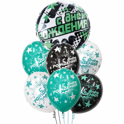 Букет С ДР Полосы и звезды бирюза  7 шт