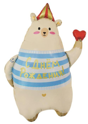 Шар фольга Фигура Мишка С ДР с сердечком (FL)