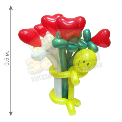 Фигура из шаров Букет 5 сердечек и смайл 0,5 м Фигура из шаров Букет 5 сердечек и смайл 0,5 м