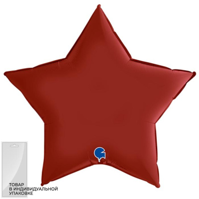 Шар фольга без рисунка Звезда 36" рубиновый сатин (Gr) в уп.