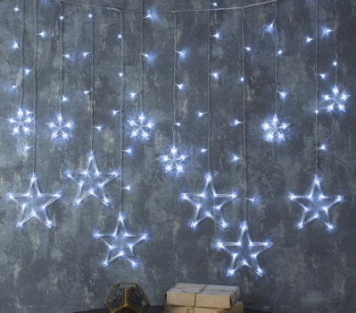 Гирлянда Бахрома Звезды 2,4*0,9 м белый LED138-220V 8 р 1 шт Гирлянда Бахрома Звезды 2,4*0,9 м белый LED138-220V 8 р 1 шт