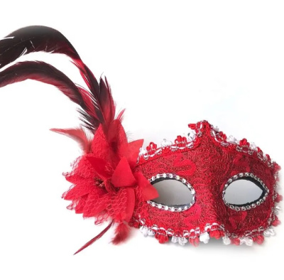 Маска с перьями красная микс 1 шт Маска с перьями красная микс 1 шт