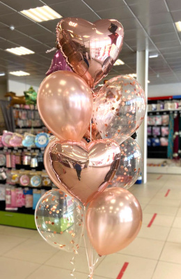 Букет Ассорти из шаров Сердца розовое золото 9  шт Букет Ассорти из шаров Сердца розовое золото 9  шт