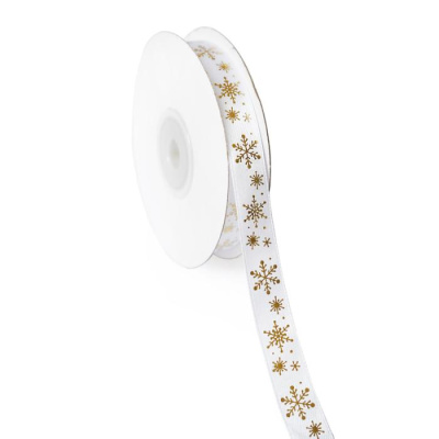 Лента атласная Снежинки золотые 12мм*22,85м 1 шт Лента атласная Снежинки золотые 12мм*22,85м 1 шт