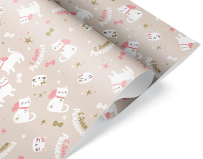 Бумага упаковочная Кошечка с бантом 70*100 см 1 шт